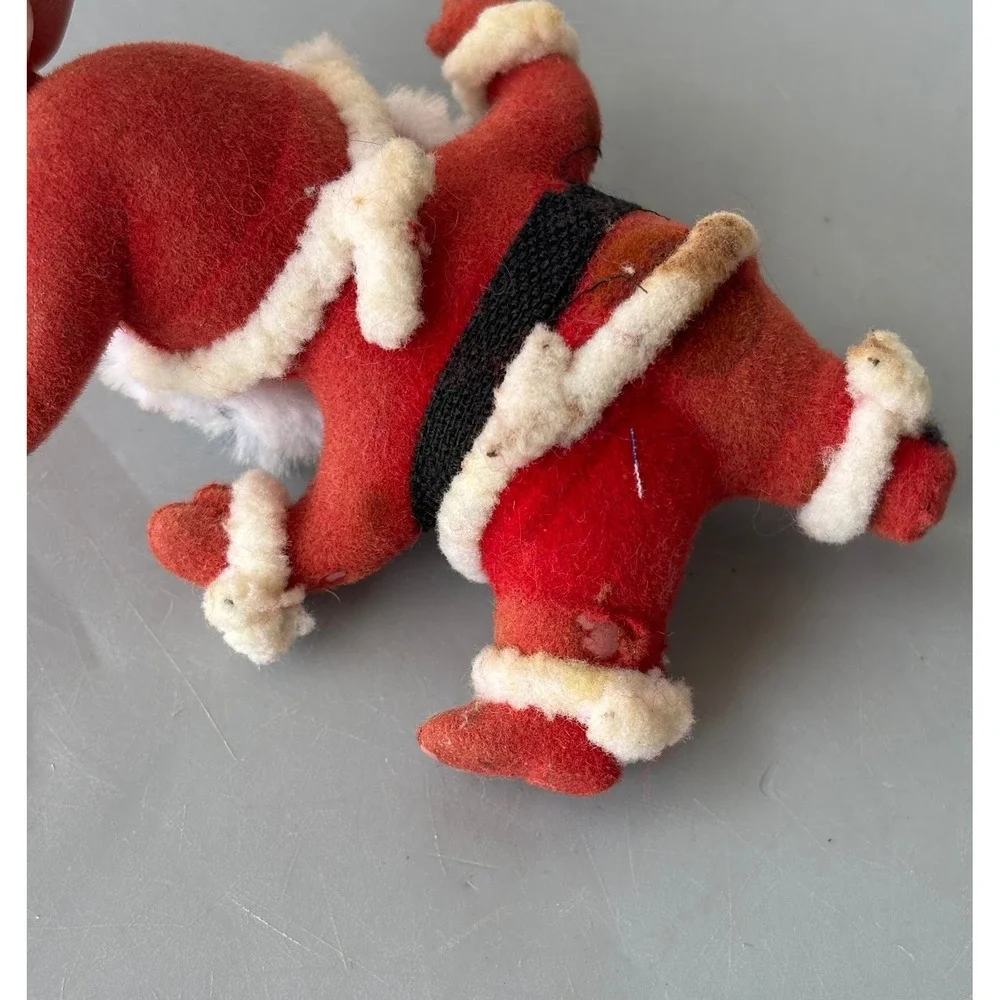 Vintage Mid Century Flocked Santa Claus Christmas Ornament Red White